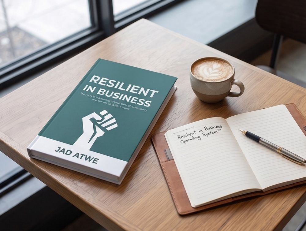 Resilient in Business hardcover by Jad Atwe on a cafe table